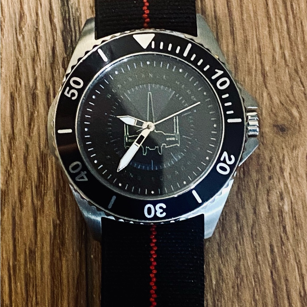 Black and Silver Watch with Red Accent